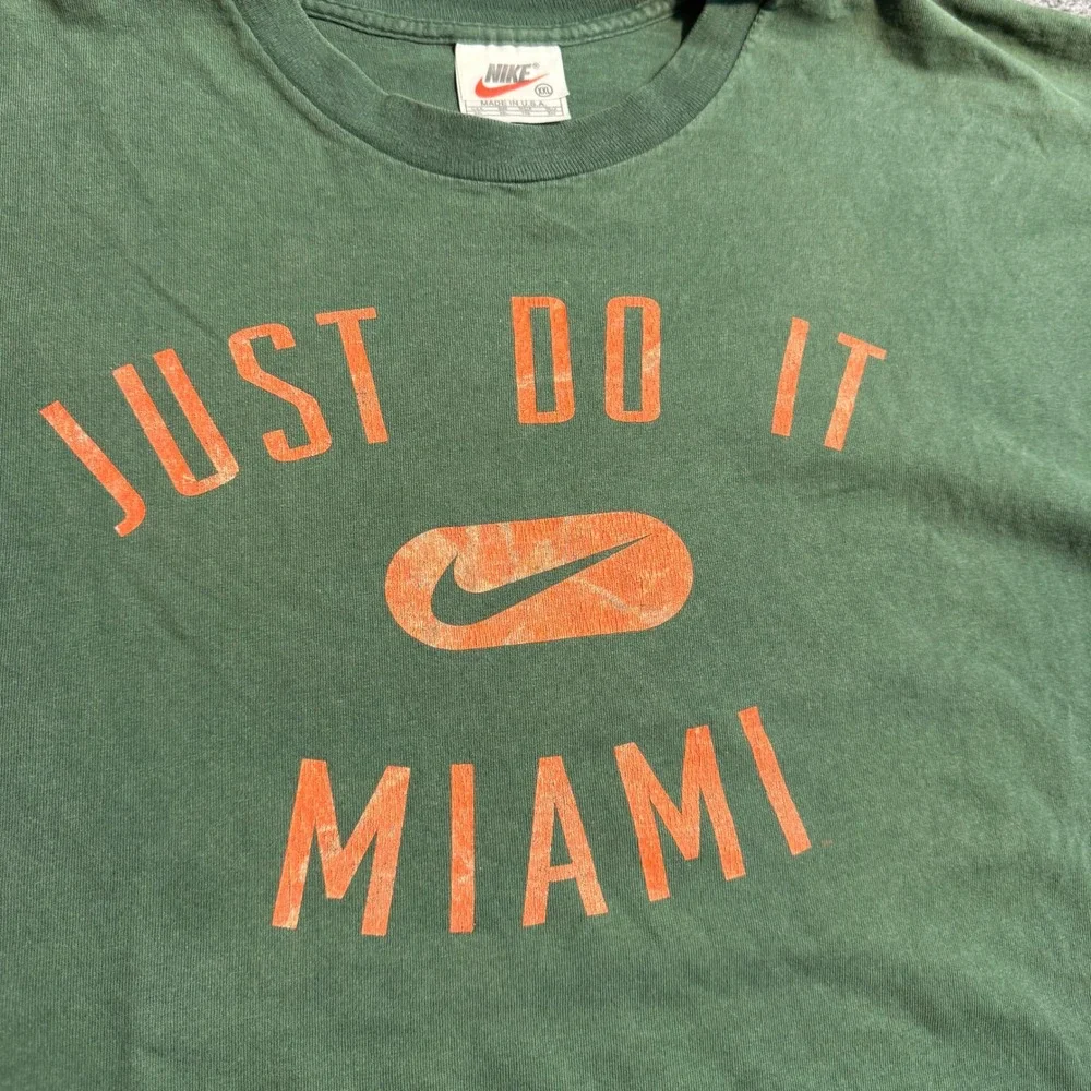 Vintage 90s Nike Just Do It Miami T-Shirt XXL Green Orange Made in USA Swoosh